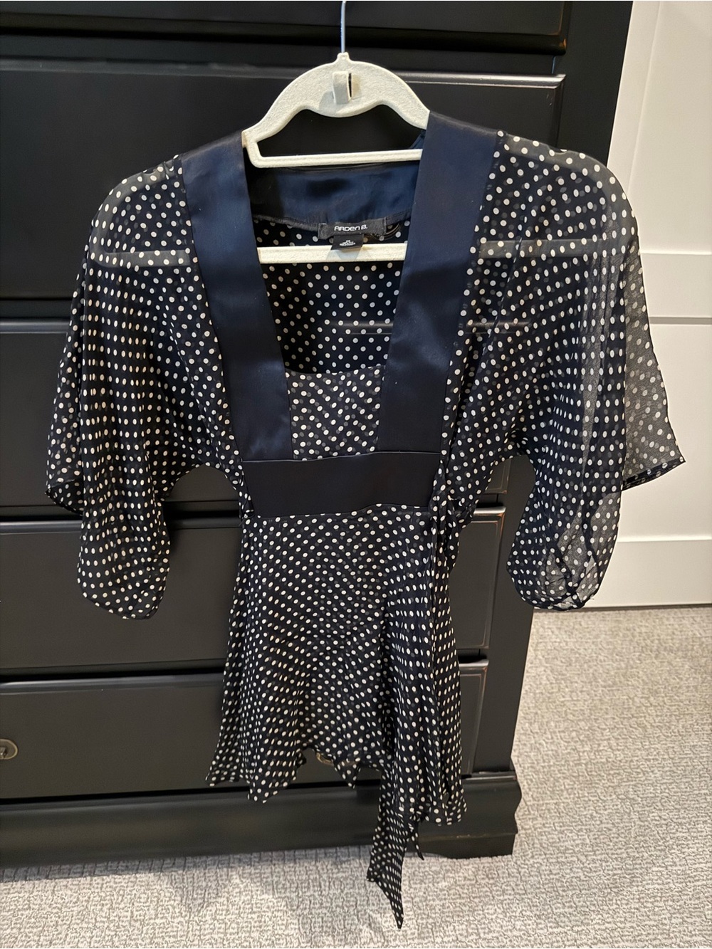 Arden B Black and White Polka Dot Wrap blouse